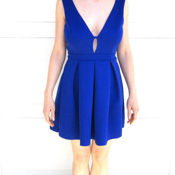 Cobalt Blue Mini Skater Dress, Sexy Party Low Back - Picture 2 of 6